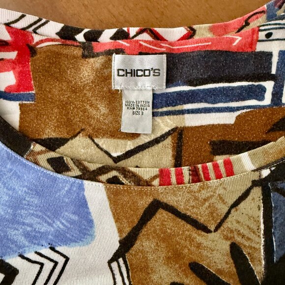 Chico’s Size 3 XL Abstract Geometric Print Long Sleeve Cotton Top - Picture 3 of 11